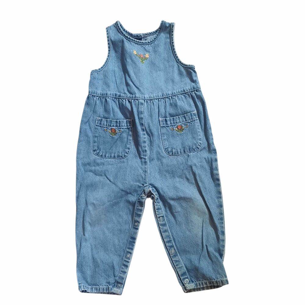 Vintage Gap Girls Embroidered Denim Overalls 18-24 Months